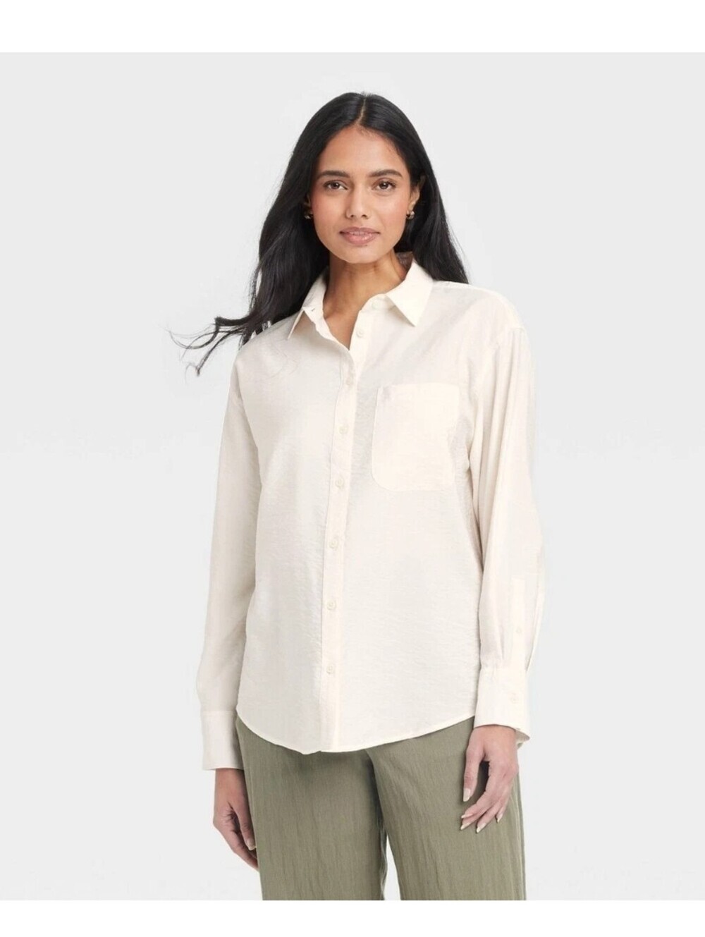 A New Day Women's Oversized Button Front Shirt Ivory White Size Large